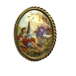 Limoges Romantic Painted 1950's Brooch