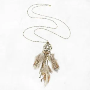 Long Dreamcatcher Feather Wings Necklace