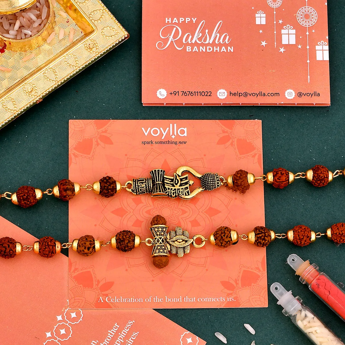 Lord Shiva Motifs Rudraksha Beads Rakhi - Voylla