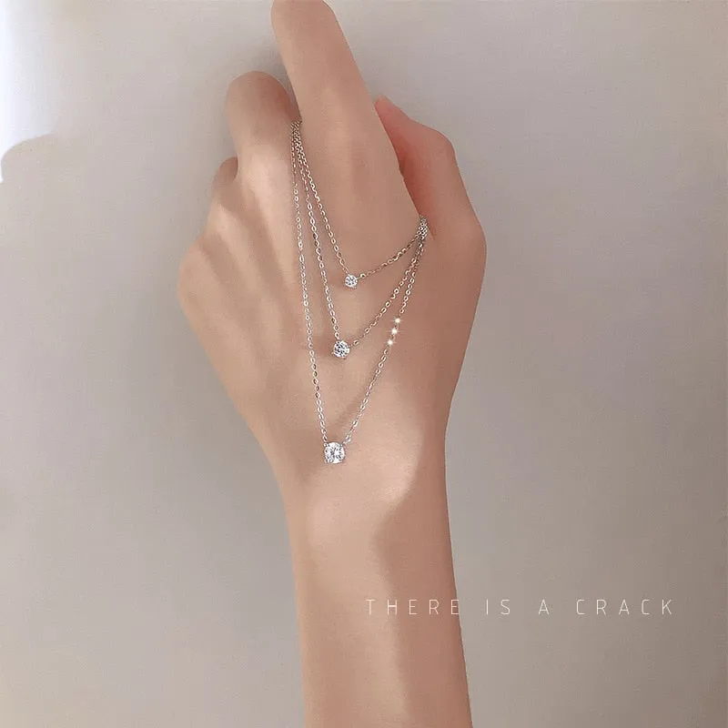Louleur 925 Sterling Silver Necklace 0.3cm/0.4cm/0.5cm Zircon Necklace