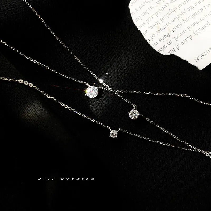 Louleur 925 Sterling Silver Necklace 0.3cm/0.4cm/0.5cm Zircon Necklace