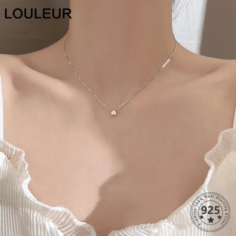 Louleur 925 Sterling Silver Necklace 0.3cm/0.4cm/0.5cm Zircon Necklace