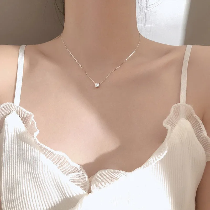 Louleur 925 Sterling Silver Necklace 0.3cm/0.4cm/0.5cm Zircon Necklace