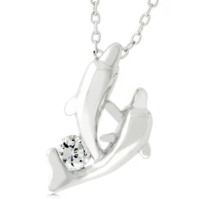 LOVCIA Dolphin Duo Rhodium Pendant Necklace