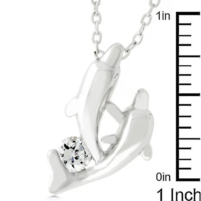LOVCIA Dolphin Duo Rhodium Pendant Necklace