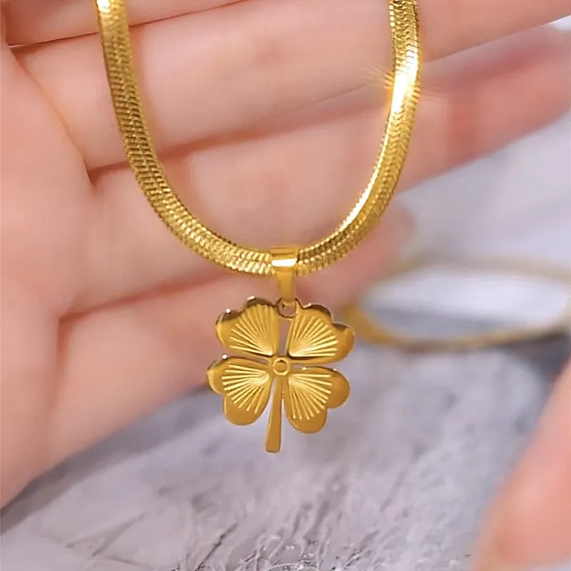 Lucky Four Leaf Three Grass Pendant Necklace for women
