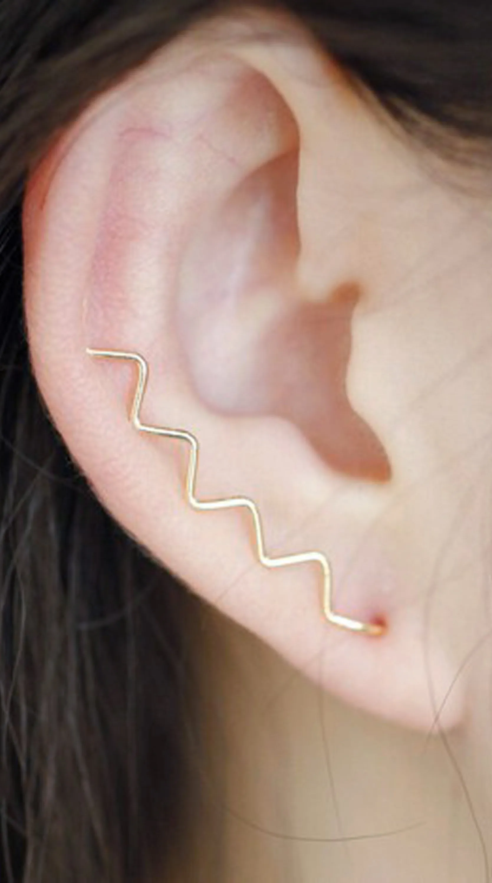 Mae Minimalist Modern Waves Wired Ear Climber Earrings