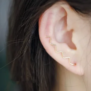 Mae Minimalist Modern Waves Wired Ear Climber Earrings