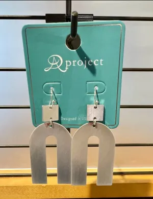Matte Silver U Shape Geometric Dangle Earrings