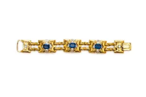 McCLELLAND BARCLAY Gold Plated with Blue and Clear Rhinestones Bracelet