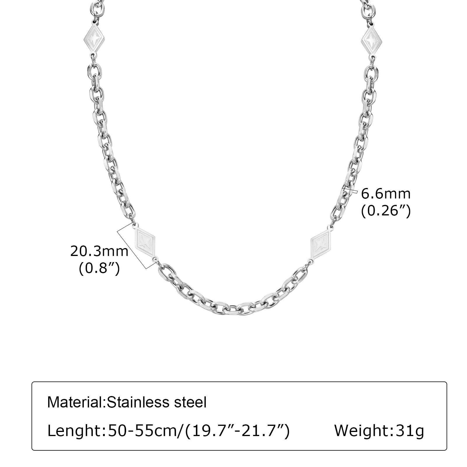Men Link Chain Necklaces, Waterproof Stainless Steel Geometric Charms Rolo Choker Collar