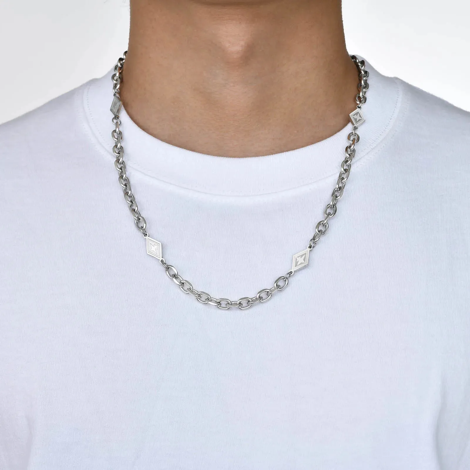 Men Link Chain Necklaces, Waterproof Stainless Steel Geometric Charms Rolo Choker Collar
