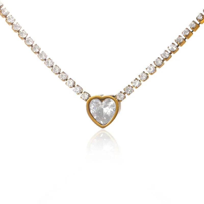 Men Women Hip Hop Necklace With 10mm Zircon Heart Pendant