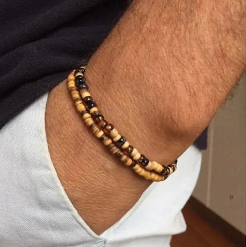 Mens bracelet set.Mens beaded bracelet Surfer style bracelet.Mens bracelet stack Stacking bracelets Stretch Boho bracelets