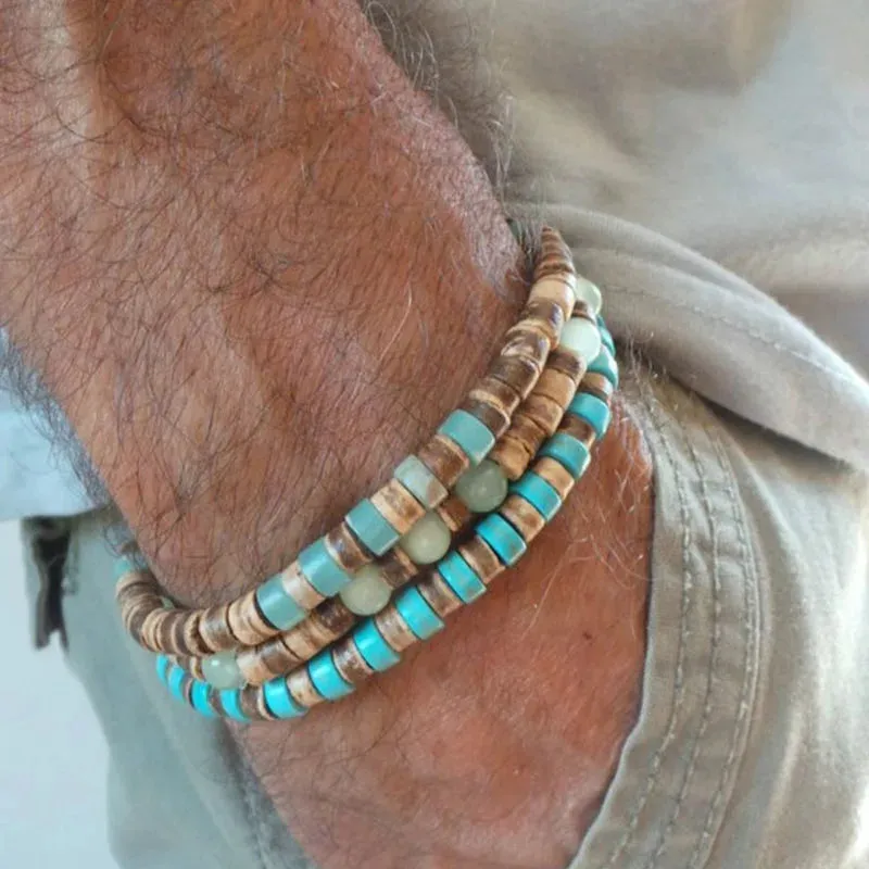 Mens bracelet set.Mens beaded bracelet Surfer style bracelet.Mens bracelet stack Stacking bracelets Stretch Boho bracelets