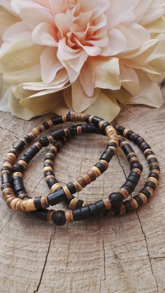 Mens bracelet set.Mens beaded bracelet Surfer style bracelet.Mens bracelet stack Stacking bracelets Stretch Boho bracelets