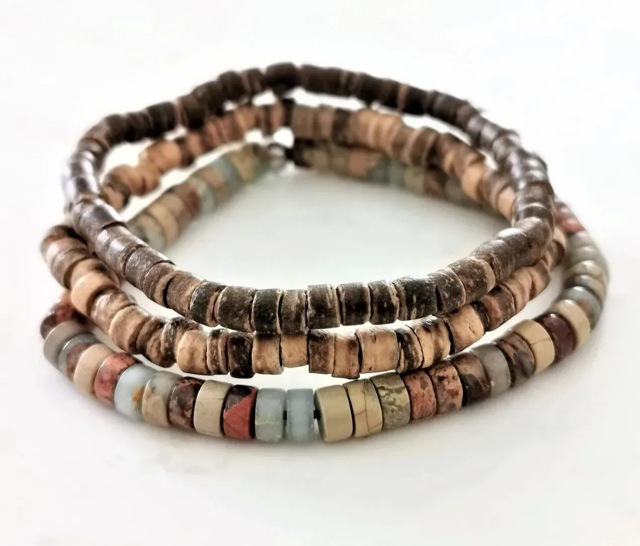 Mens bracelet set.Mens beaded bracelet Surfer style bracelet.Mens bracelet stack Stacking bracelets Stretch Boho bracelets