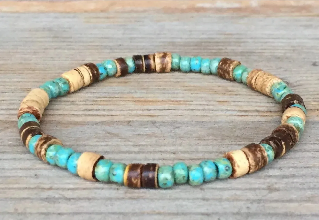Mens bracelet set.Mens beaded bracelet Surfer style bracelet.Mens bracelet stack Stacking bracelets Stretch Boho bracelets