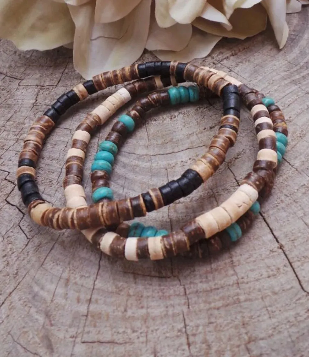 Mens bracelet set.Mens beaded bracelet Surfer style bracelet.Mens bracelet stack Stacking bracelets Stretch Boho bracelets