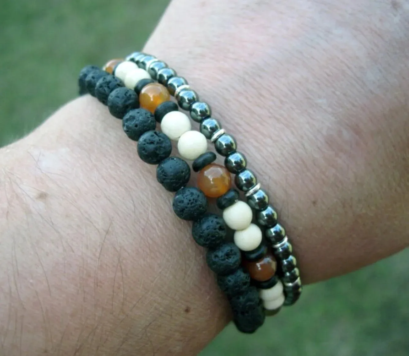 Mens bracelet set.Mens beaded bracelet Surfer style bracelet.Mens bracelet stack Stacking bracelets Stretch Boho bracelets
