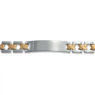 Men's Two-Tone Gold Matte ID Bracelet with Cross X Link 8" Stainless Steel Band