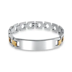 Men's Two-Tone Gold Matte ID Bracelet with Cross X Link 8" Stainless Steel Band