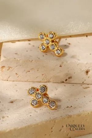 Mini Rhinestone Cross Stud Stainless Steel Earrings