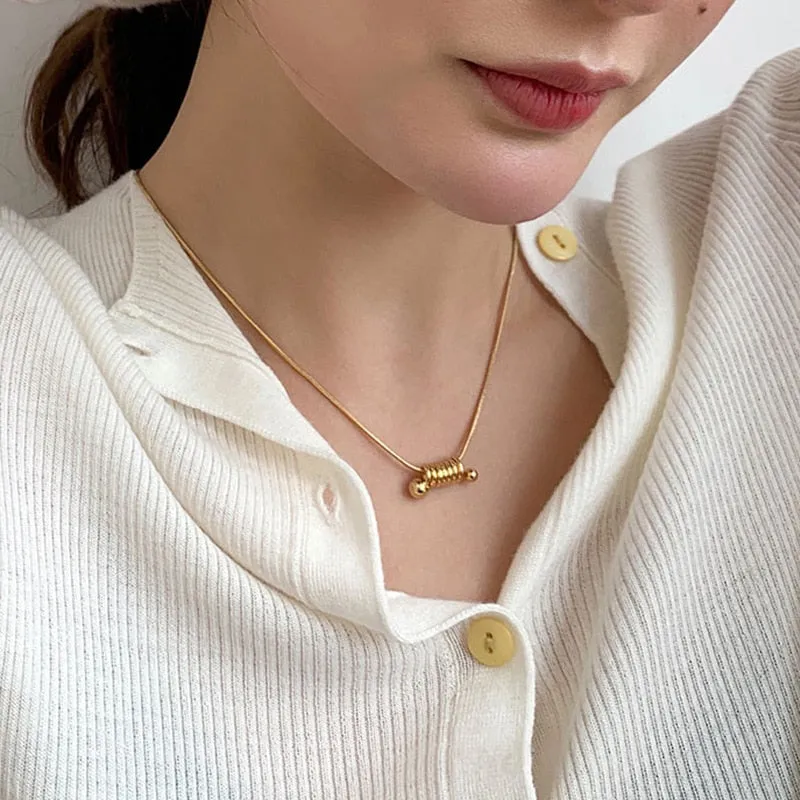 Minimalism Coil Spring Shape Charms Snake Bone Chain Choker Necklaces Pendant For Women