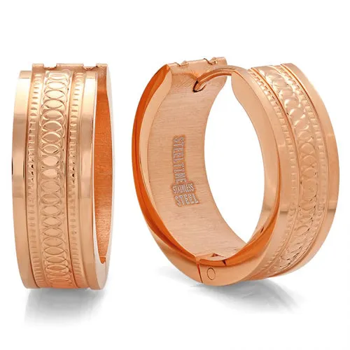 Modern Rose Gold Tiered Huggie Steel Earrings