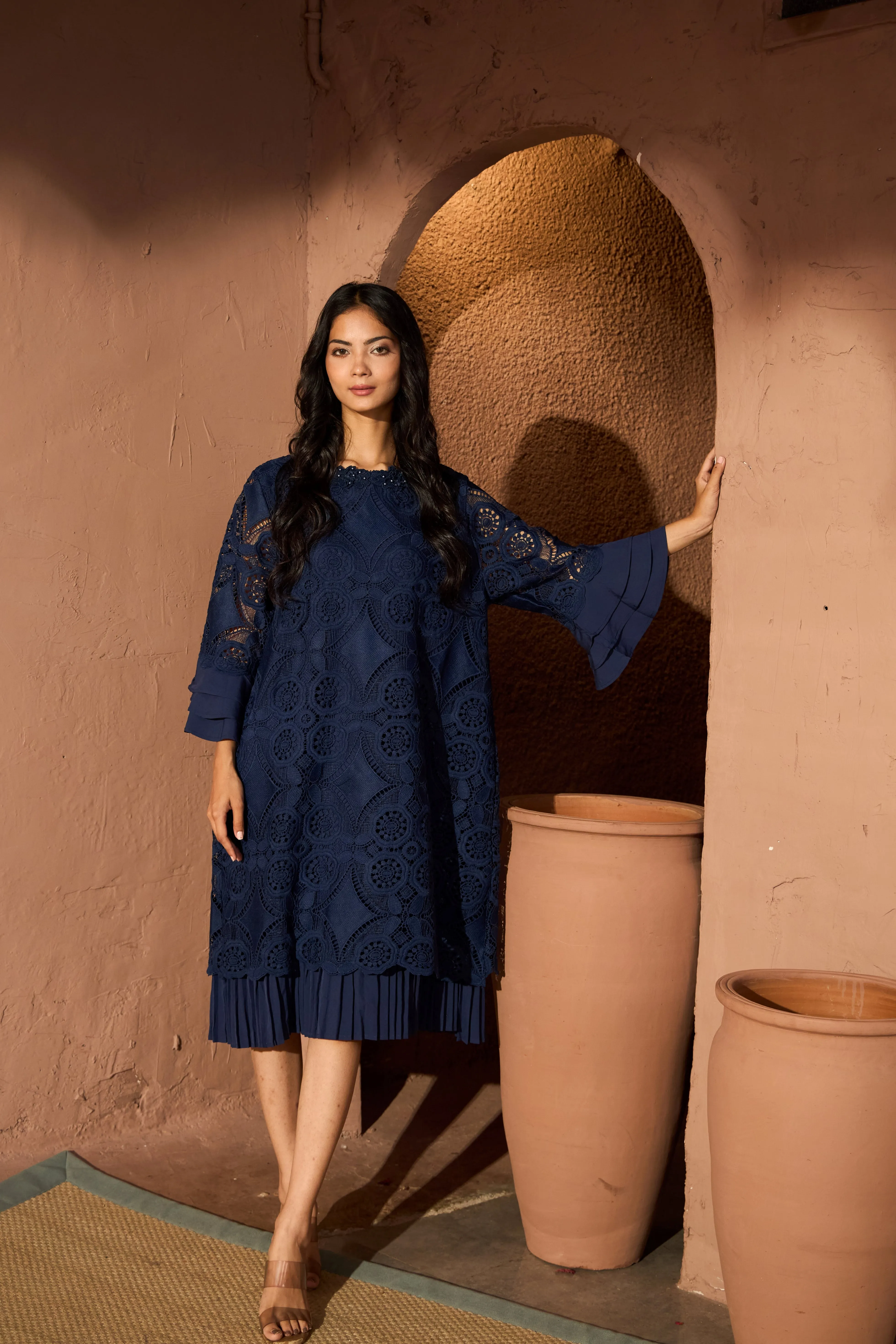 Myra Mesh Pearl Kaleidscope Dress - Midnight blue