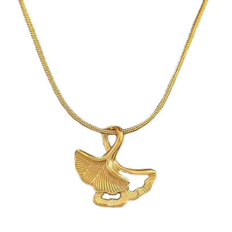 New Bohemian Vintage Stainless Steel Ginkgo Biloba Leaf Necklaces For Women
