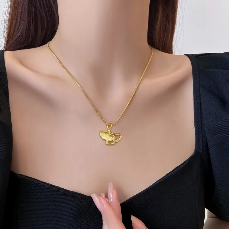 New Bohemian Vintage Stainless Steel Ginkgo Biloba Leaf Necklaces For Women