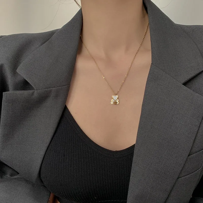 New Style Women Pendant Necklace Stainless Steel Cute Bear Shape Women Necklaces