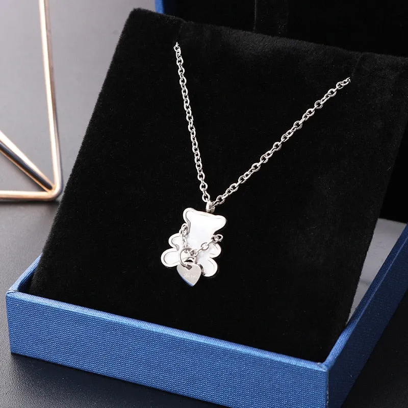 New Style Women Pendant Necklace Stainless Steel Cute Bear Shape Women Necklaces