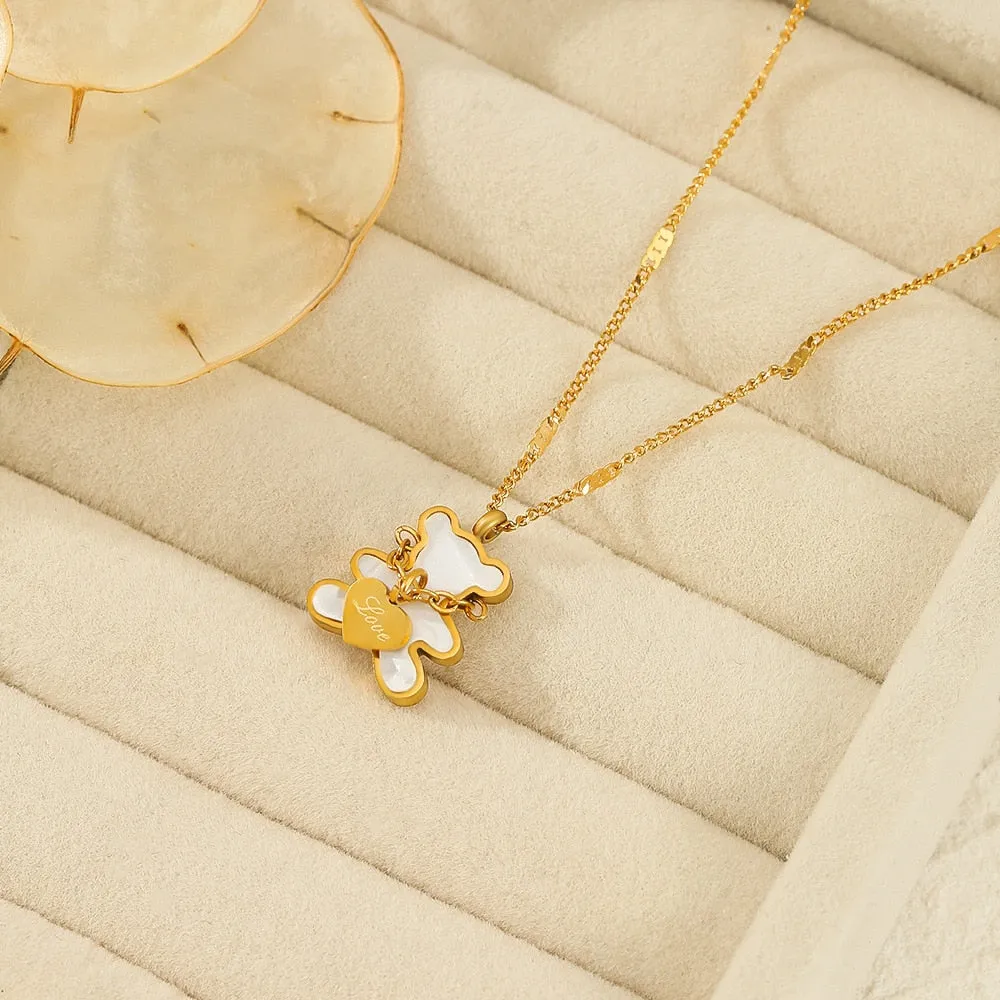 New Style Women Pendant Necklace Stainless Steel Cute Bear Shape Women Necklaces