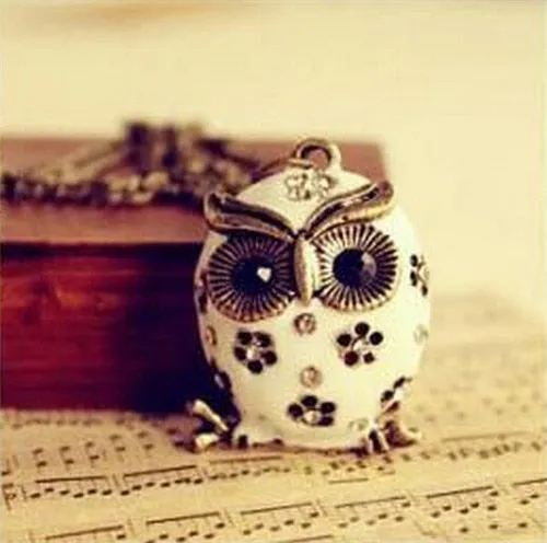 New  Women Sweater Chain Necklace Owl Design Rhinestones Crystal Pendant Necklaces Jewelry Clothing Accessories Drop Shipping