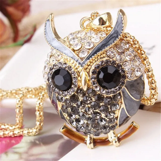 New  Women Sweater Chain Necklace Owl Design Rhinestones Crystal Pendant Necklaces Jewelry Clothing Accessories Drop Shipping