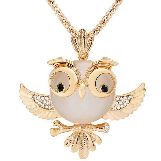 New  Women Sweater Chain Necklace Owl Design Rhinestones Crystal Pendant Necklaces Jewelry Clothing Accessories Drop Shipping