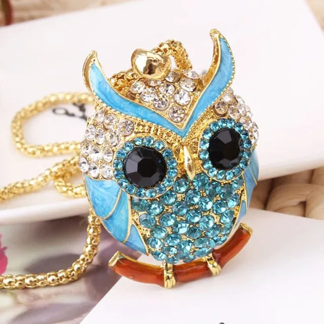 New  Women Sweater Chain Necklace Owl Design Rhinestones Crystal Pendant Necklaces Jewelry Clothing Accessories Drop Shipping