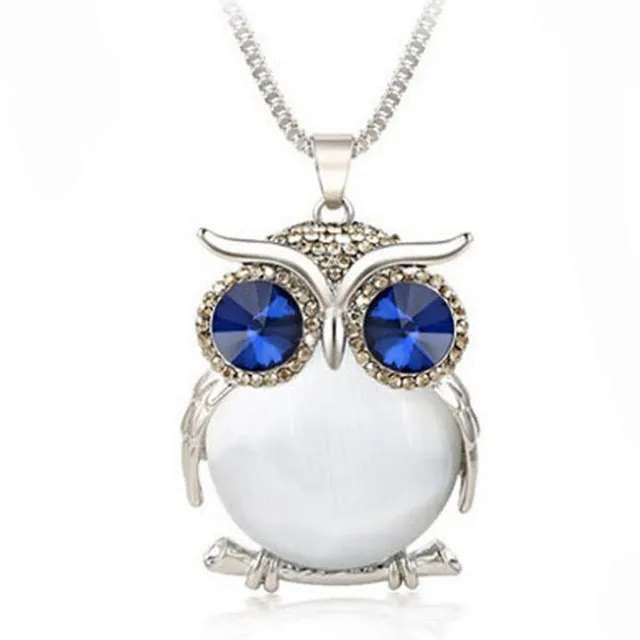 New  Women Sweater Chain Necklace Owl Design Rhinestones Crystal Pendant Necklaces Jewelry Clothing Accessories Drop Shipping