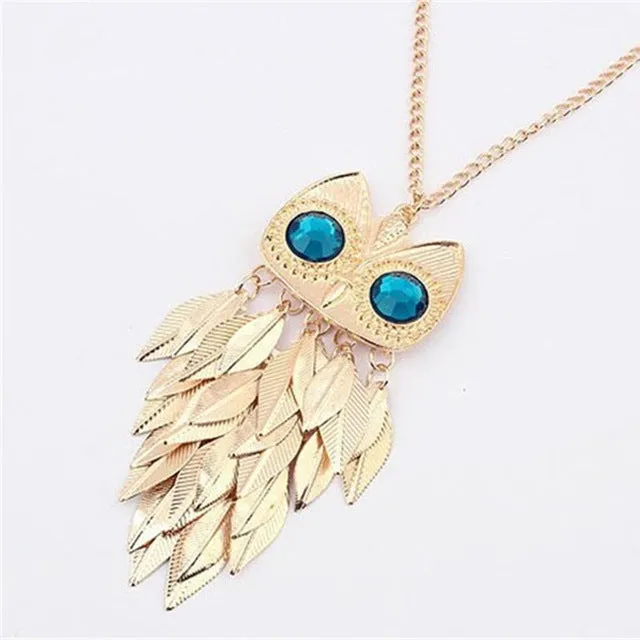 New  Women Sweater Chain Necklace Owl Design Rhinestones Crystal Pendant Necklaces Jewelry Clothing Accessories Drop Shipping