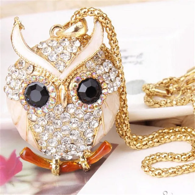 New  Women Sweater Chain Necklace Owl Design Rhinestones Crystal Pendant Necklaces Jewelry Clothing Accessories Drop Shipping