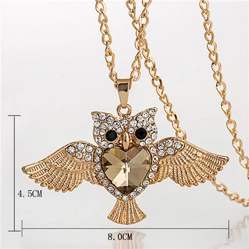 New  Women Sweater Chain Necklace Owl Design Rhinestones Crystal Pendant Necklaces Jewelry Clothing Accessories Drop Shipping