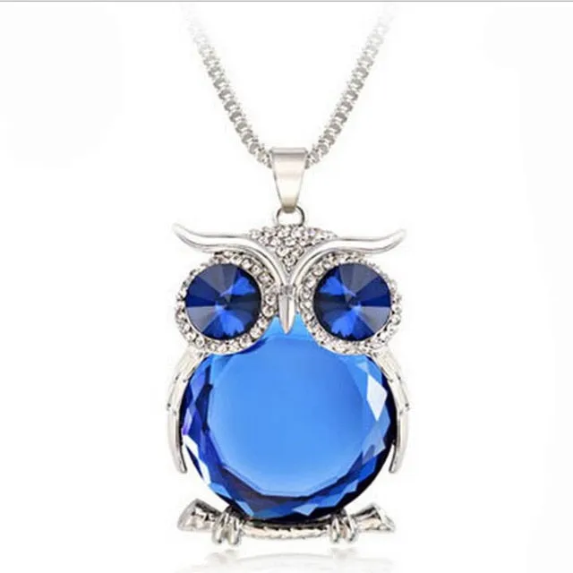 New  Women Sweater Chain Necklace Owl Design Rhinestones Crystal Pendant Necklaces Jewelry Clothing Accessories Drop Shipping