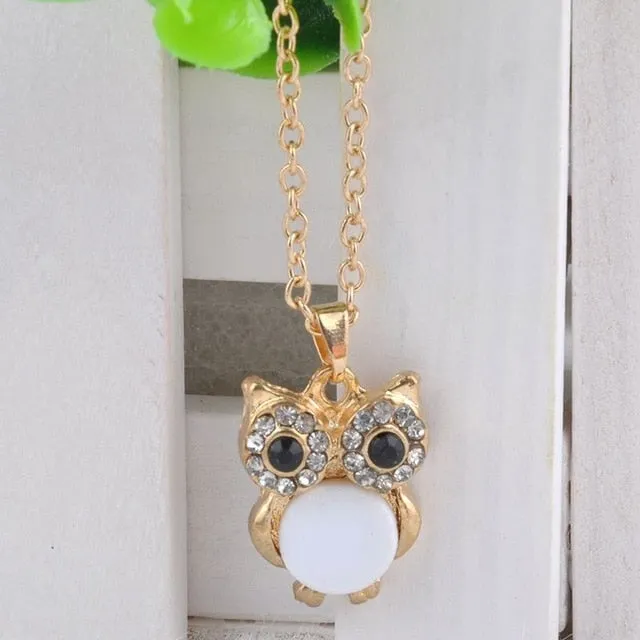 New  Women Sweater Chain Necklace Owl Design Rhinestones Crystal Pendant Necklaces Jewelry Clothing Accessories Drop Shipping