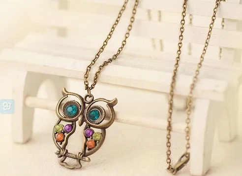 New  Women Sweater Chain Necklace Owl Design Rhinestones Crystal Pendant Necklaces Jewelry Clothing Accessories Drop Shipping