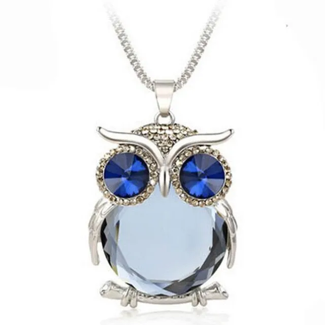 New  Women Sweater Chain Necklace Owl Design Rhinestones Crystal Pendant Necklaces Jewelry Clothing Accessories Drop Shipping