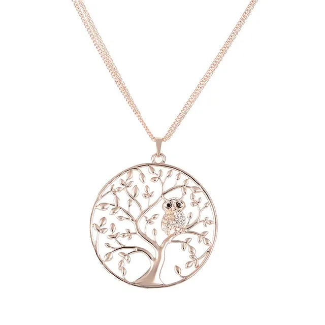 New  Women Sweater Chain Necklace Owl Design Rhinestones Crystal Pendant Necklaces Jewelry Clothing Accessories Drop Shipping