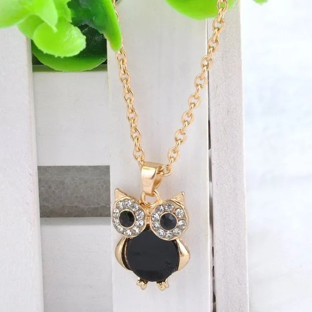 New  Women Sweater Chain Necklace Owl Design Rhinestones Crystal Pendant Necklaces Jewelry Clothing Accessories Drop Shipping