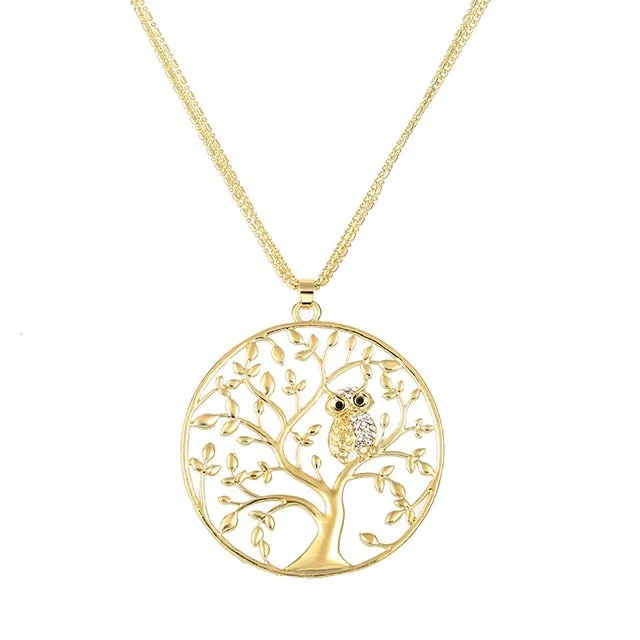 New  Women Sweater Chain Necklace Owl Design Rhinestones Crystal Pendant Necklaces Jewelry Clothing Accessories Drop Shipping